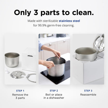 Carepod Cube Plus X50V Stainless Steel Humidifier - Easy to Clean, 3 Mist Level Settings, Auto-Humidity & Auto Shut-Off Feature, One Touch Built-in Sanitization, No Filters, Lasts 32Hrs (1.1Gal/4.2L)