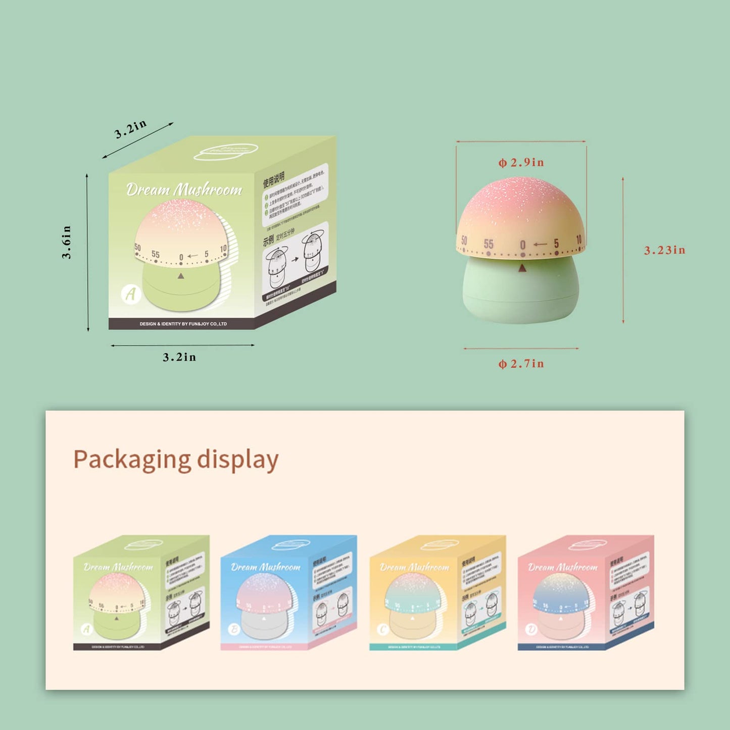 ELE DEPI 2 Pack Cute Kitchen Timer,100% Mechanical Egg Timer for Kids,60 Minutes Wind up Timer for Cooking/Reading/Do Sports. (Mushrooms)