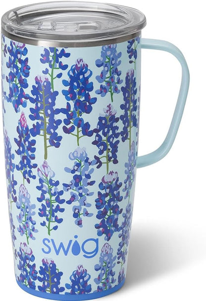 22oz Swig Life Travel Mug, Insulated Tumbler with Handle and Lid, Cup Holder Friendly, Dishwasher Safe, Stainless