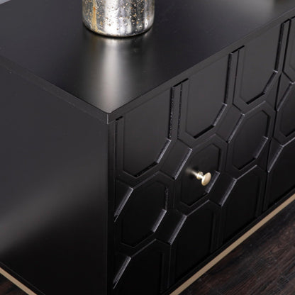 Hassyee Modern Design Two Carved Door Accent Cabinet with Metal Base, Space Saving Floor Display Cabinet for Stemware, Board Games, or Movie Collection