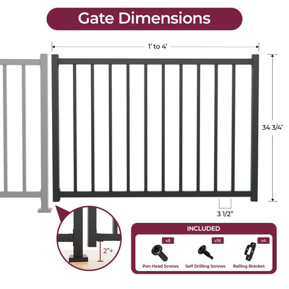 Heavy-Duty Galvanized Steel Fence Gate Kit Pre-Welded, Rust-Resistant Metal Gate for Outdoor Fencing & Railing gate, Porch, Patio & Deck, Adjustable Railing Design (4 ft. x 36 inch.)