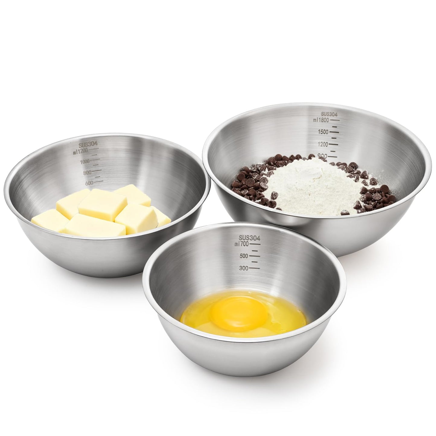 TOPZEA Stainless Steel Mixing Bowls Set of 3, Nesting Metal Kitchen Bowls with Measurement Mark, Small Meal Prep & Food Storage Bowl for Baking, Cooking, Dishwasher & Freezer Safe (0.74, 1.3, 1.9 Qt)