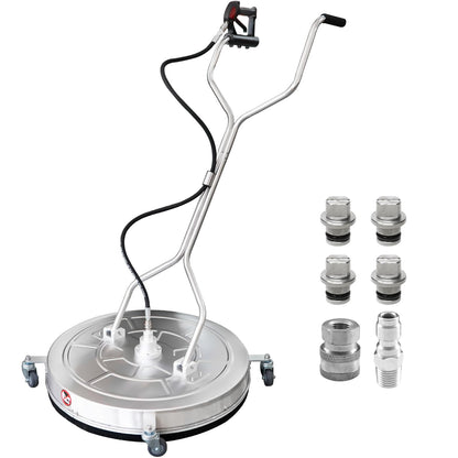 JANZ 30'' Pressure Washer Surface Cleaner with 4 Wheels,Dual Handle,Stainless Steel Housing, 2 Hose Adapters and 4 Replacement Nozzle Cores,Ideal for Driveways, Sidewalks,Patios,Decks Cleaning