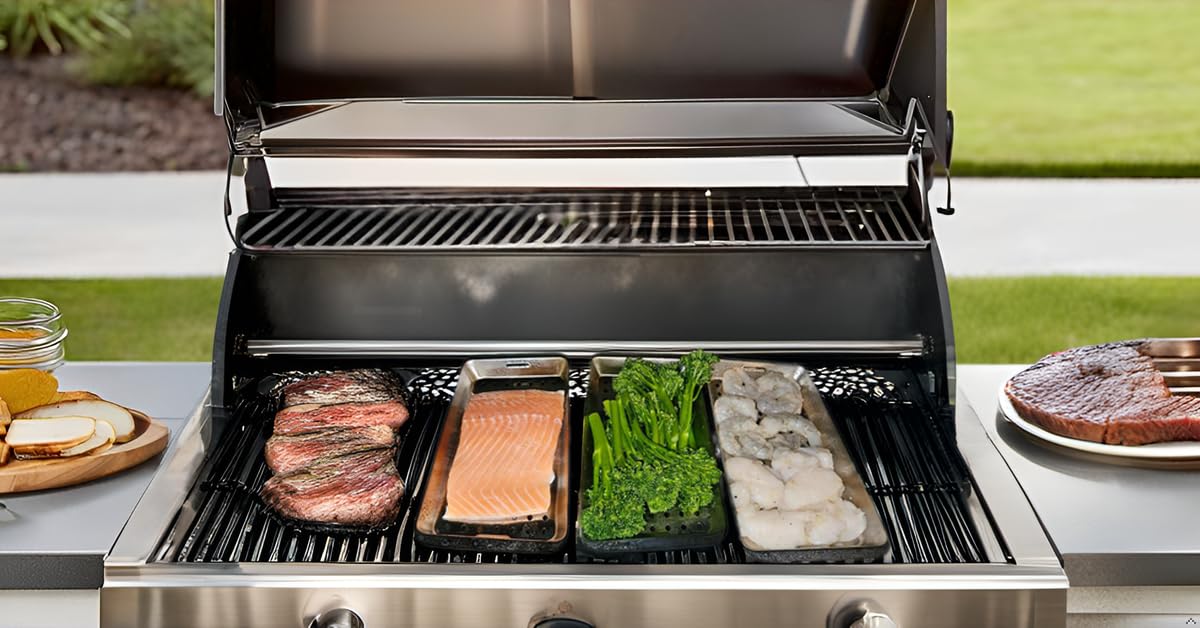 5 Pack Grill Basket for Outdoor Grill, Heavy Duty Stainless Steel Vegetable Grill Pans, Serving Tray BBQ Serving Platters with Holes for Grill Fish,Vegetable,Meat,Prep Food Veggie and Seafood