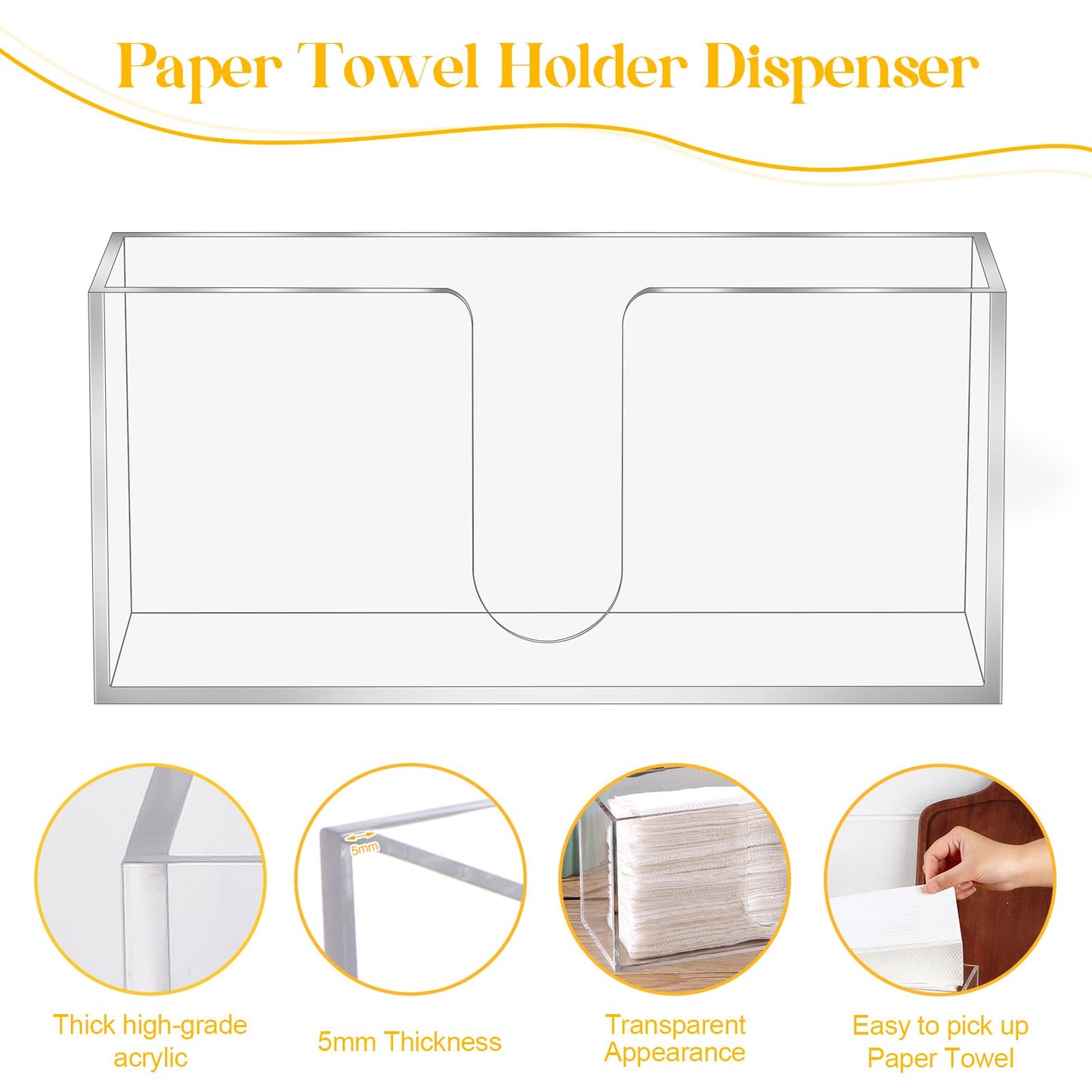 4Pack Acrylic Countertop Paper Towel Dispenser, Folded Paper Towel Dispenser Clear Trifold Napkin Holder, Suitable for Z-fold, C-fold or MultiFold Trifold Paper Towels for Bathroom Toilet and Kitchen