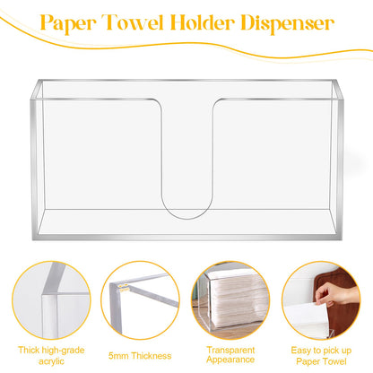 4Pack Acrylic Countertop Paper Towel Dispenser, Folded Paper Towel Dispenser Clear Trifold Napkin Holder, Suitable for Z-fold, C-fold or MultiFold Trifold Paper Towels for Bathroom Toilet and Kitchen