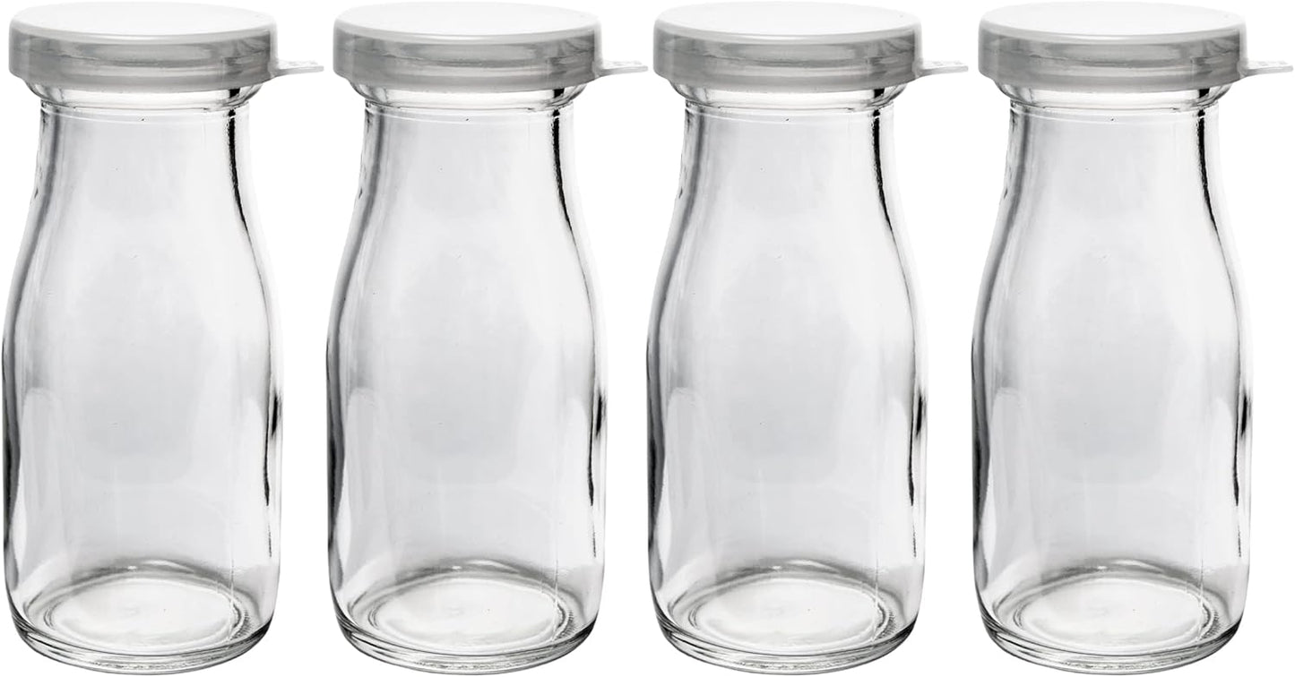 Old Fashioned Heavy Clear Glass Half Pint Milk Bottle, 4 Pack, Decanter with Lid