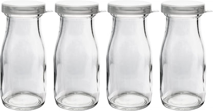 Old Fashioned Heavy Clear Glass Half Pint Milk Bottle, 4 Pack, Decanter with Lid