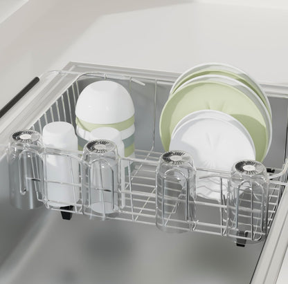 ZumenDa 12 Inch Stainless Steel Cup Drying Rack with 4 Hooks, Kitchen Mug Holder Organizer for Glasses, Baby Bottles, Travel Mugs, Dishwasher Safe Kitchen Drainage Basket