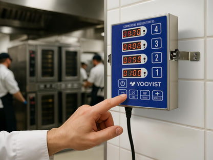YOOYIST Precision Kitchen Timers for Cooking – 4 Channel Commercial Kitchen Timer Restaurant Kitchen Supplies – Stainless Steel Digital LED Chef Cooking Timer – Reminder Function, Loud Alarm, Blue