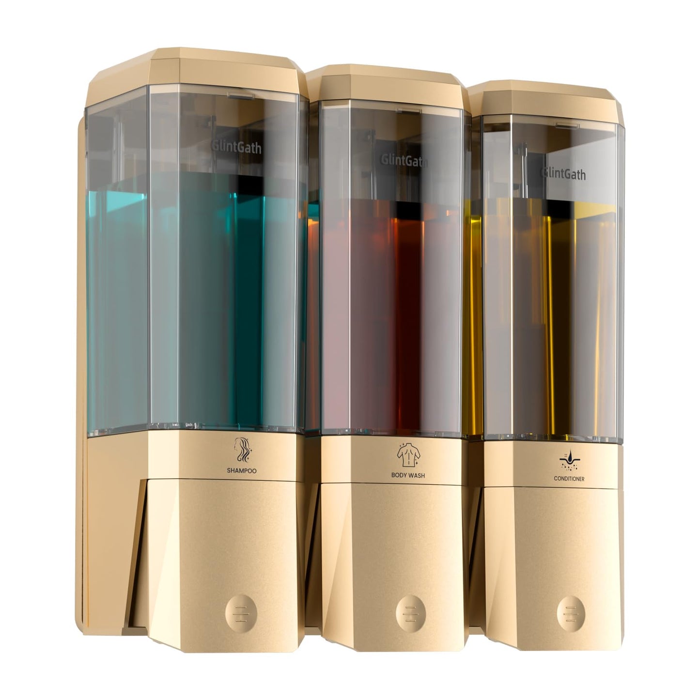 Shampoo and Conditioner Dispenser,Shower Dispenser 3 Chamber No Drill Shampoo Dispenser for Shower Wall Mounted Shower Soap Dispenser for Bathroom Hotel,Large Capacity 3 * 500ML,Gold