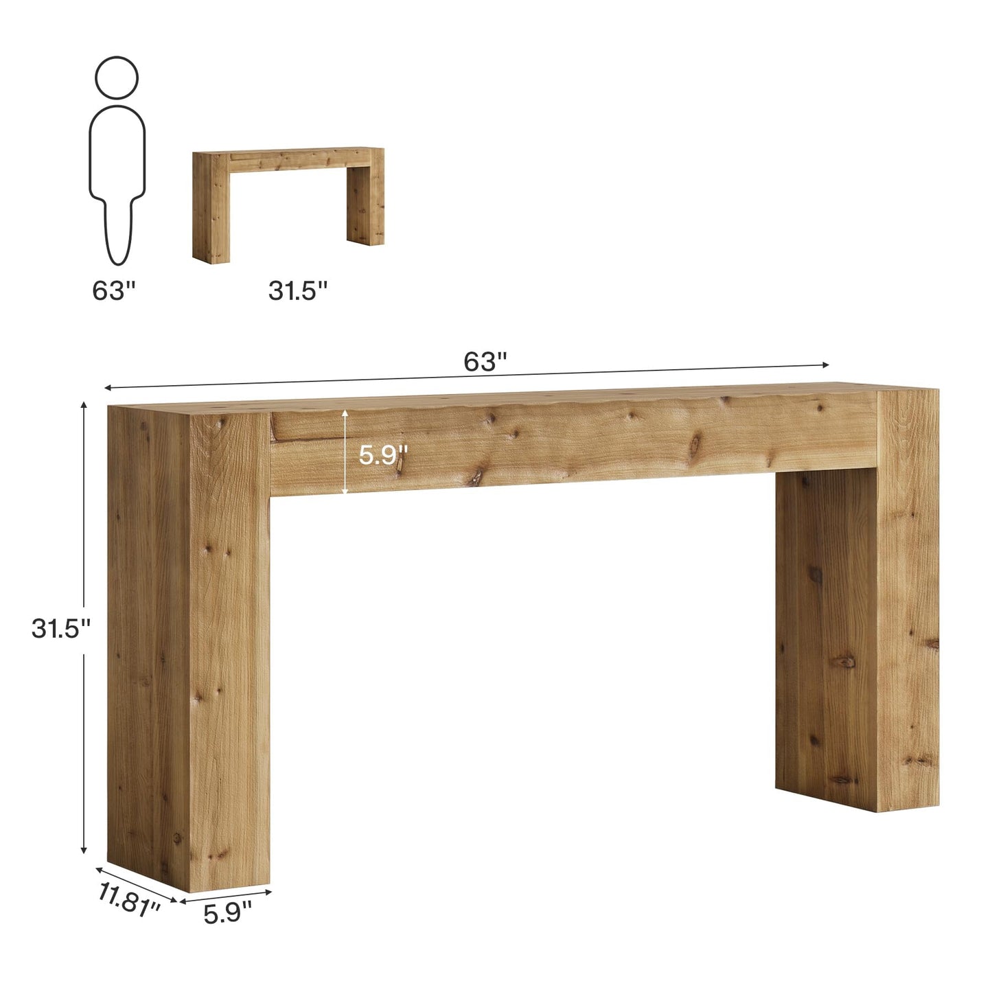 Tribesigns 63-Inch Solid Wood Console Sofa Table, Farmhouse Long Entryway Table Behind Couch for Living Room, Entrance, Hallway, Foyer, Easy Assembly (Light Brown)