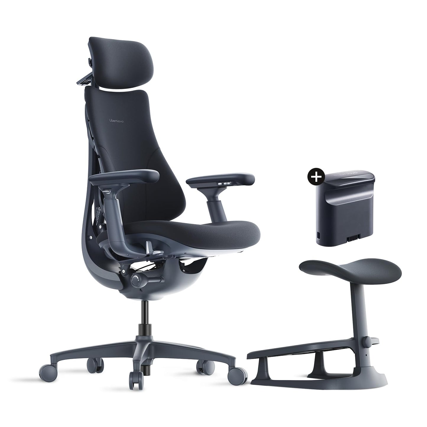 LiberNovo Dynamic Ergonomic Desk Chair + StepSync Footrest + Extra Battery Bundle - Comfy Home Office Chair with Adaptive Lumbar Support, 160° Recline & Built-in Spine Stretch, Black+48cm