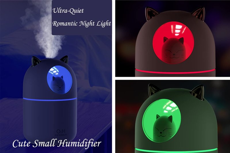 Portable 300ml Mini Cool Mist Humidifier With Night Light, USB Auto Shut-Off, Ultra-Quiet, 2 Spray Modes for Home Office Travel (Green)