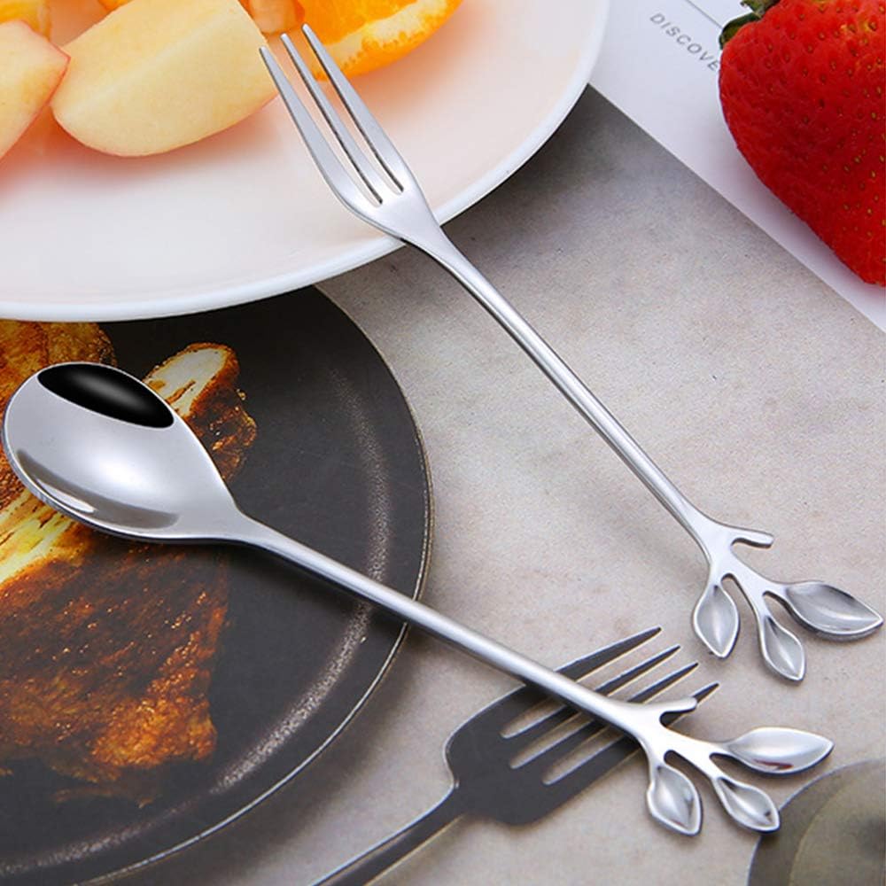 AnSaw 16-Pieces 4.7-Inch Small Coffee Spoons with Leaf Handle, Silver