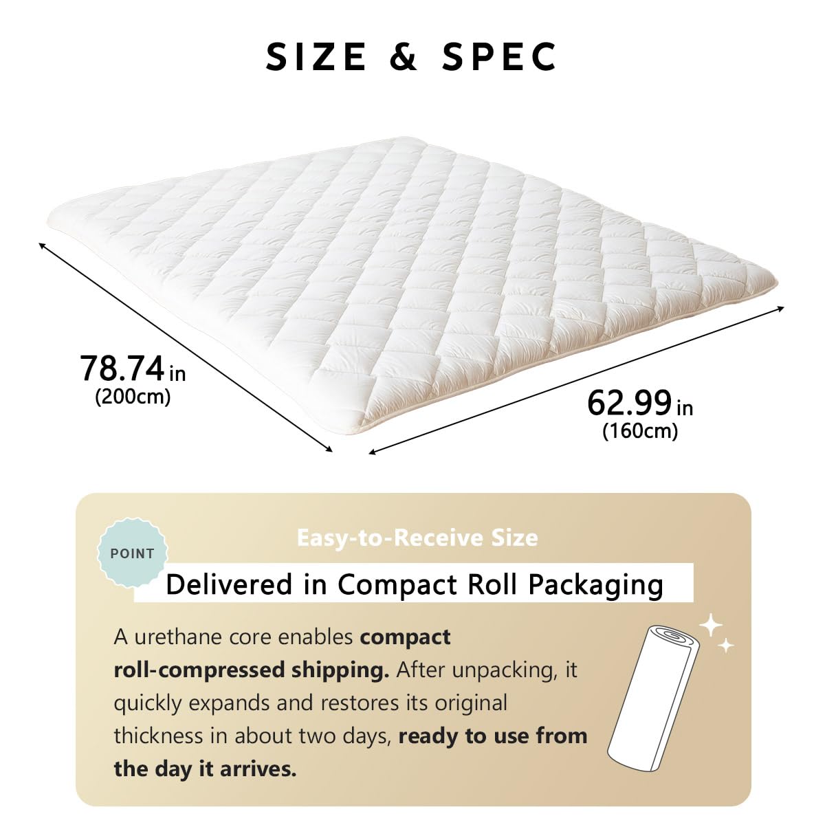 EMOOR Japanese Futon Mattress Premium CLASSE Queen, Floor Sleeping Mat Tatami Shikibuton Igusa Natural Cotton