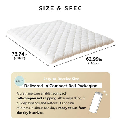 EMOOR Japanese Futon Mattress Premium CLASSE Queen, Floor Sleeping Mat Tatami Shikibuton Igusa Natural Cotton