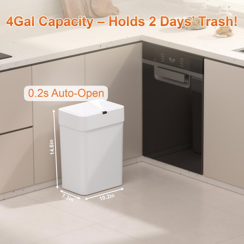 LYNLOO Gallon Motion Sensor Bathroom Trash Can with Lid, Automatic Garbage Bin for Bathroom, Slim Plastic Narrow Bedroom Trash Bin Garbage Can, 15L