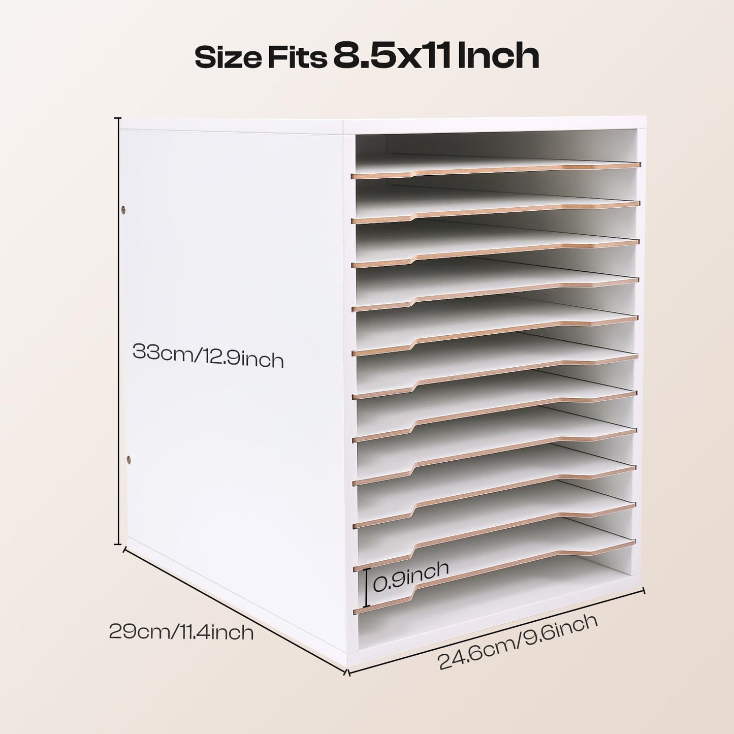 Caydo 12 Slot 8.5" x 11" Paper Organizer Storage, Wood Adjustable Shelves Paper Storage Shelf Holder for Scrapbooks, Cardstock, Construction & Printer Papers, Files for Office Home Desk