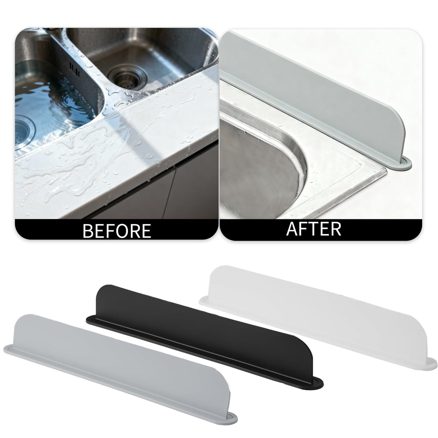 19.2inch(49cm) Silicone Sink Splash Guard, Sink Splash Guard with Suction Cup,Kitchen Sink Water Splash Guard, Kitchen Sink Splash Guard that Can Be Placed Behind (1, Gray)