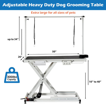 GarveeTech 50" Dog Grooming Table, Electric Hydraulic Grooming Table for Large Dogs or Small Dogs, Aluminium Overhead Arm, Anti Slip Tabletop, 6 USB Ports, Home & Salon Use, Max Capacity 330Lb, White