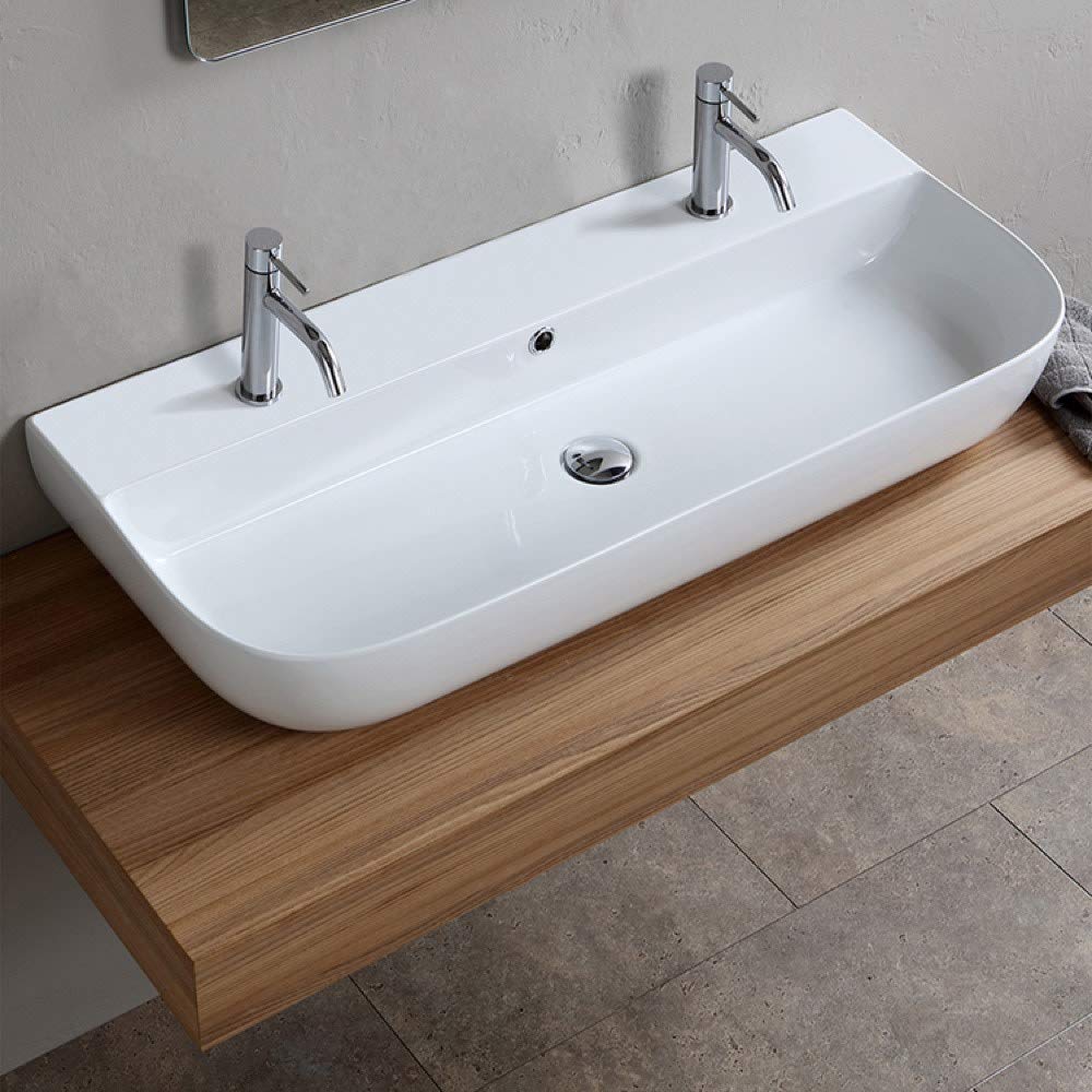 Scarabeo 1813B-Two Hole Bathroom Sink, One Size, White