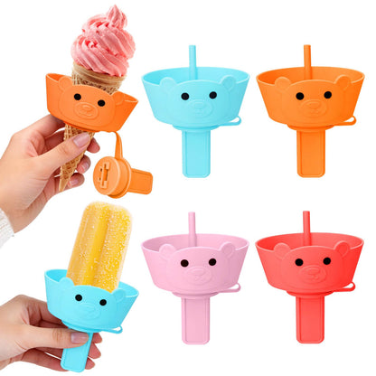 AIERSA 2-in-1 Silicone Popsicle & Ice Cream Holders for Kids, Reusable Popsicle Holder Catches Melting Drips, Dishwasher Safe Popsicle Drip Catcher with Storage Case 4-Pack