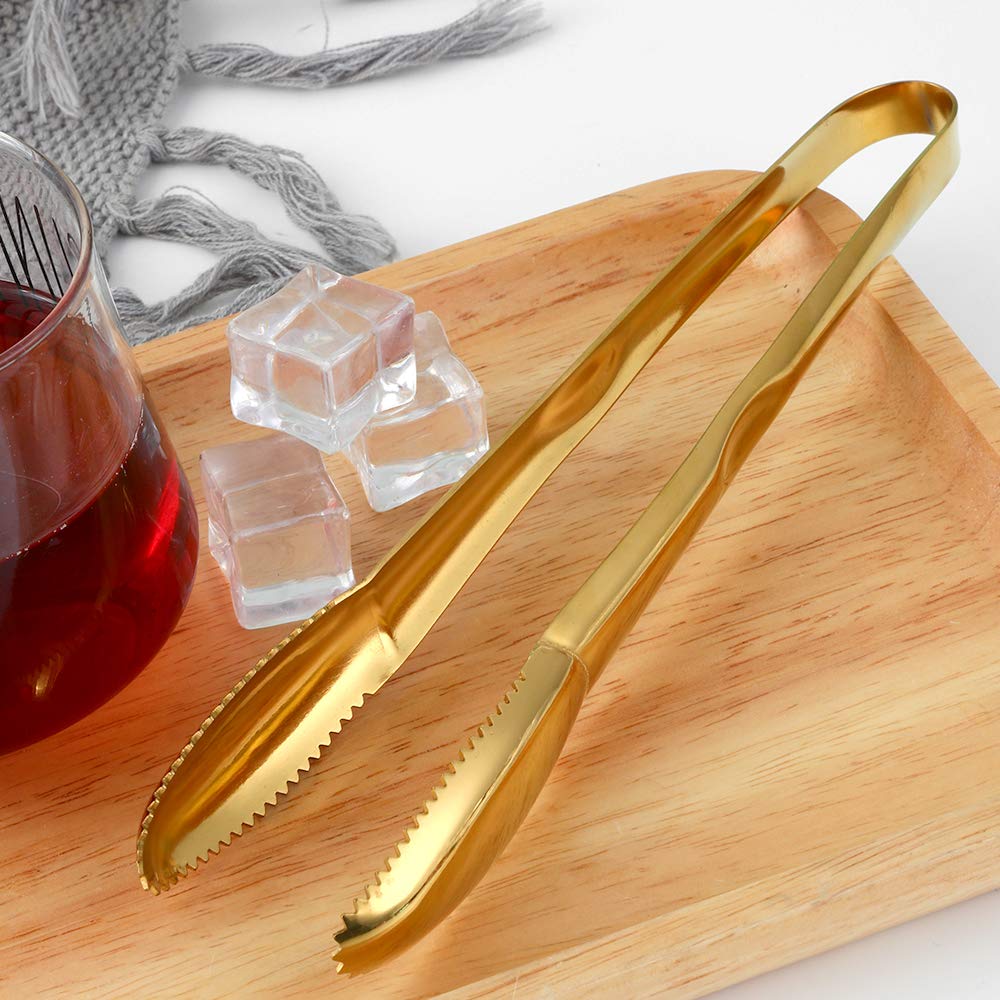 BYEGOU 6 Pieces Stainless Steel Food Serving Tongs, 9-Inch Gold Kitchen Tongs with Non-Slip Serrated Tips, Ideal for Buffet, BBQ, Restaurant, Party, Kitchen Home Use, Dishwasher Safe