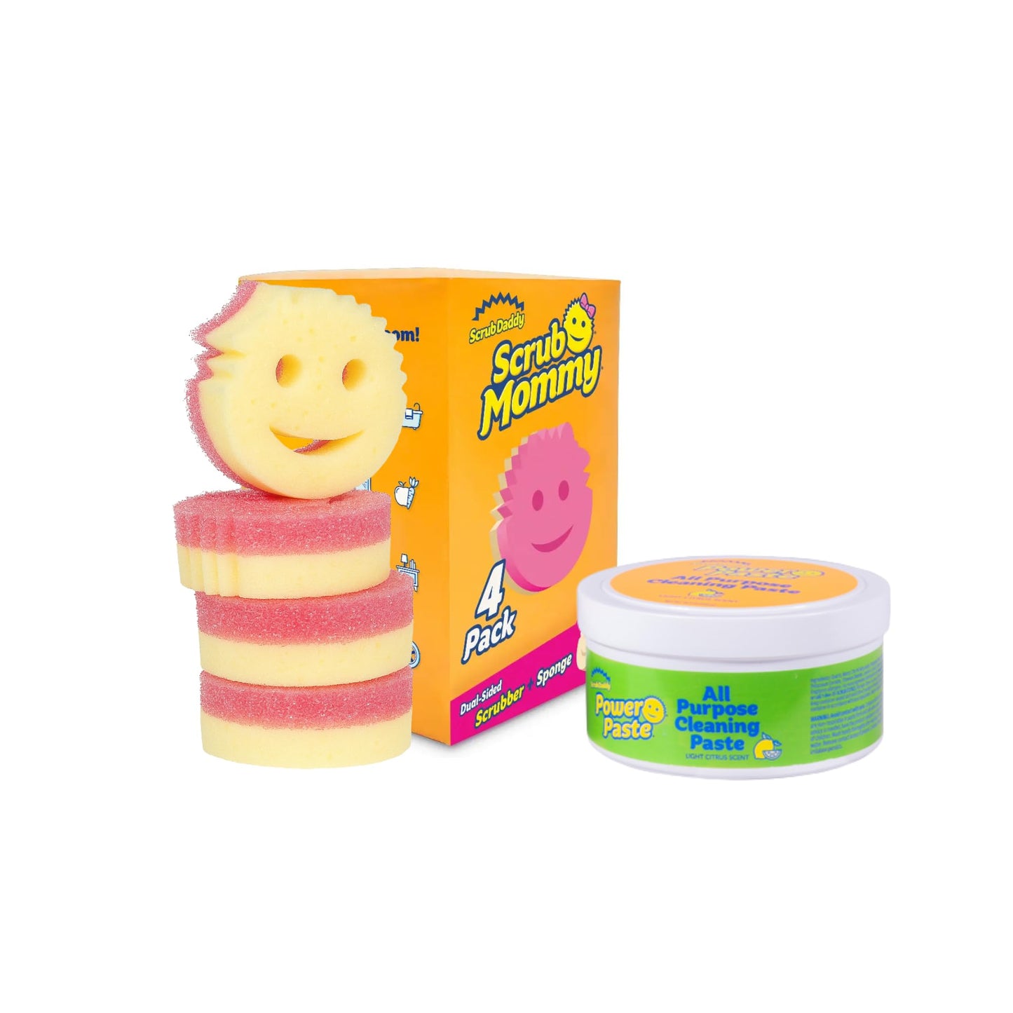 Scrub Daddy Sponges & PowerPaste XL Value Pack - 4 Scrub Mommy Multipurpose Dish Sponges & PowerPaste XL All-Purpose Cleaning Paste - Scratch-Free, Multi-Surface Household Cleaning Supplies Kit (5ct)