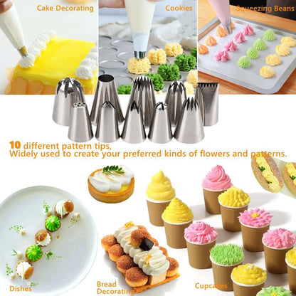 MDLJG 25 Pcs Extra Large Piping Tip Set, Stainless Steel Frosting Piping Kit,Pastry Cake Decorating Tips Baking Tools For Cookies Cupcake Decorating Kit (902 234 113 1M 190 D63 1D 9FT 1C R16L)