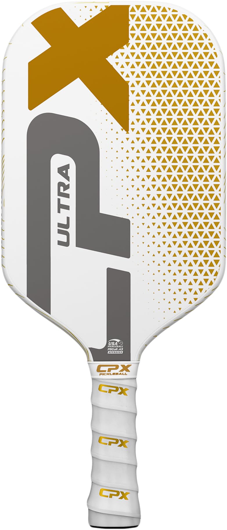 CPX Ultra Series Fiber-Reinforced Friction Surface Pickleball Paddle - 16mm Polypropylene Honeycomb Core, Lightweight for Speed (Gold)