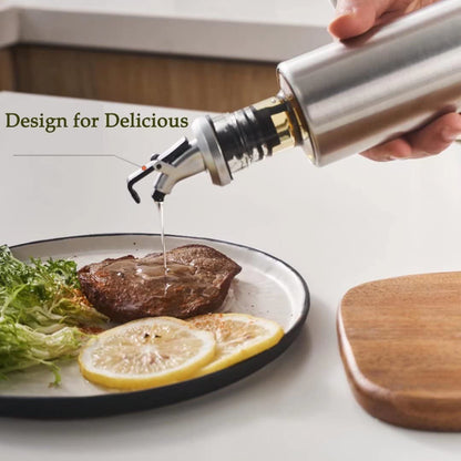 Mincham Olive Oil Dispenser - 7oz (200ml) Glass & Stainless Steel Oil & Vinegar Cruet with No-drip Spout & Pouring Funnel