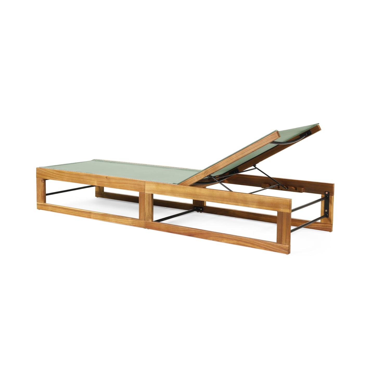 Christopher Knight Home Tristz Patio Chaise Lounge Chair Outdoor, Acacia Wood Sunbathing Pool Lounger with Breathable Mesh Seat, Adjustable Backrest Reclining Chair, Single Lounger, Teak+Mint Green