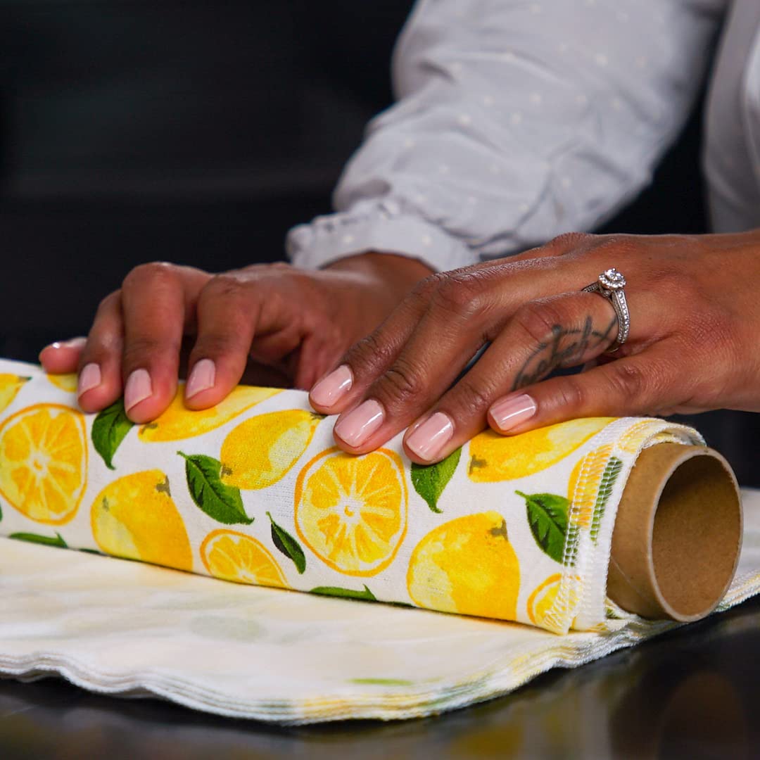 The Useless Brand Reusable Paper Towels Roll | 12 Eco Friendly Washable Cotton Flannel Towels w/Cardboard Roll | Zero Waste & Sustainable | Fits on Most Holders (Lemons, 12 Pack)