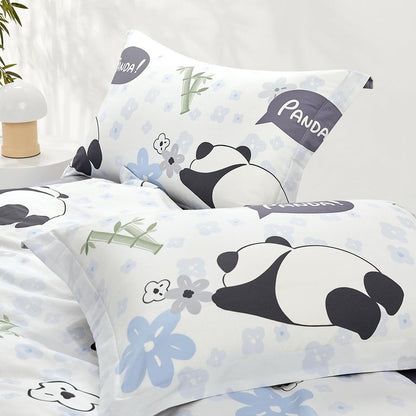 SAPHREAS Home Queen Size Cute Cartoon Pandas Duvet Cover Set 3pcs Animal Comforter Cover 100% Cotton Kids Duvet Cover Set 1 Duvet Cover 2 Pillow Shams