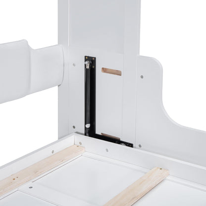 Merax Queen Size Murphy Bed Frame, Modern Wall Bed Can Be Folded into Cabinet, Chair with Cushion, White