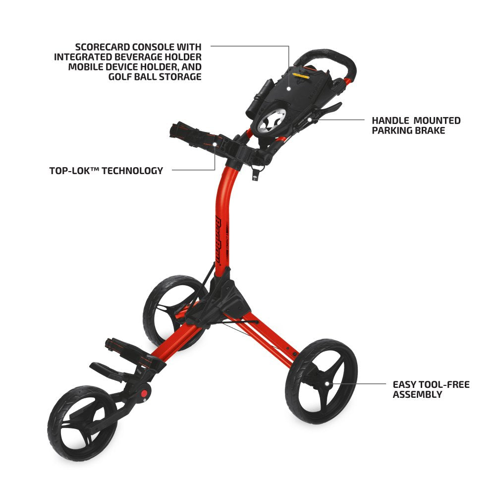 Bag Boy Compact 3 Golf Push Cart, Easy Three-Step Open & Close, Scorecard Console, Beverage Holder, Mobile Device Holder, Handle Mounted Parking Brake