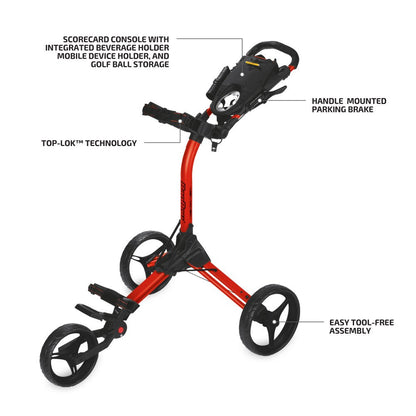 Bag Boy Compact 3 Golf Push Cart, Easy Three-Step Open & Close, Scorecard Console, Beverage Holder, Mobile Device Holder, Handle Mounted Parking Brake