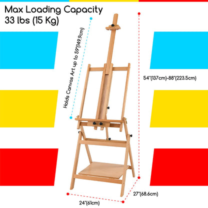 MEEDEN Large Studio Artist Easel, Adjustable Studio Painting Easel, Solid Beechwood H Frame Easel, Display Art Easel for Watercolor, Acrylic, Oil Painting, Adjusts to Max 88", Hold Canvas Up to 59"