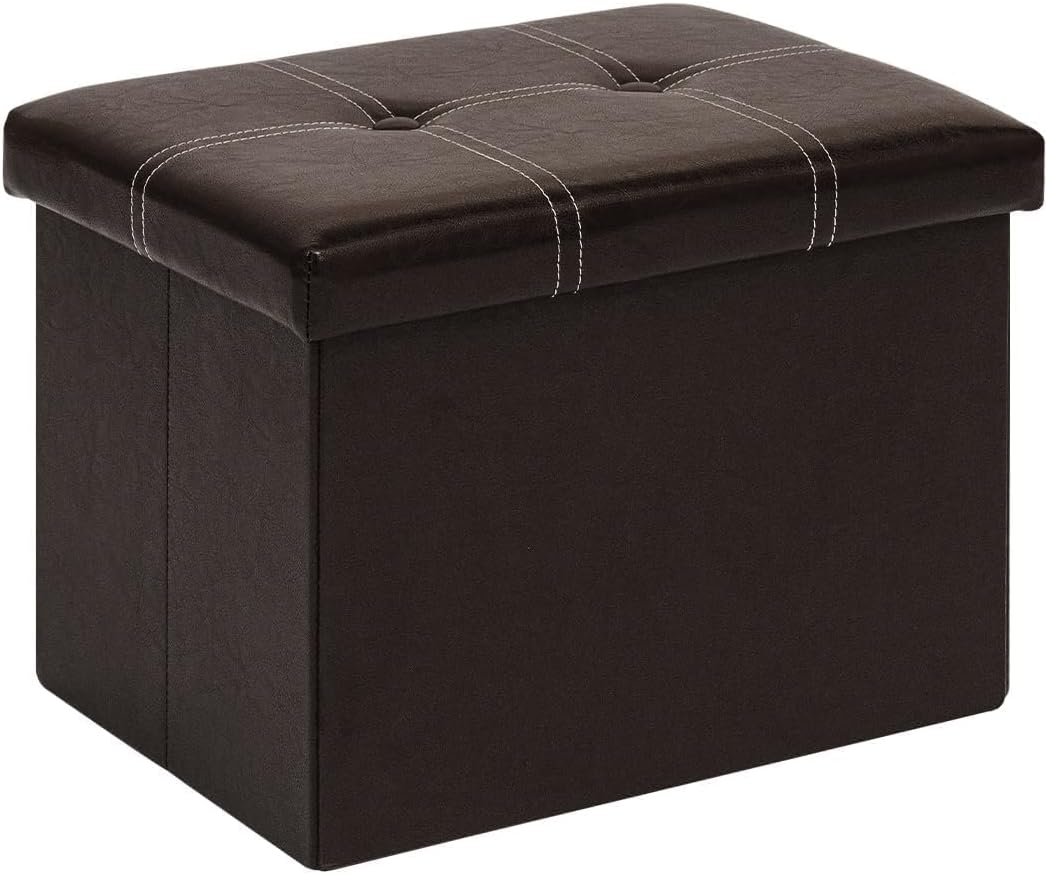 16.5"x12.6"x12.6" B FSOBEIIALEO Folding Storage Ottoman Cube, Faux Leather Footrest Seat Coffee Table, Brown