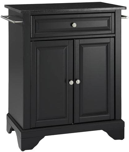 Crosley Furniture LaFayette Granite Top Small Portable Rolling Kitchen Island Storage Cart, Microwave Stand, Black