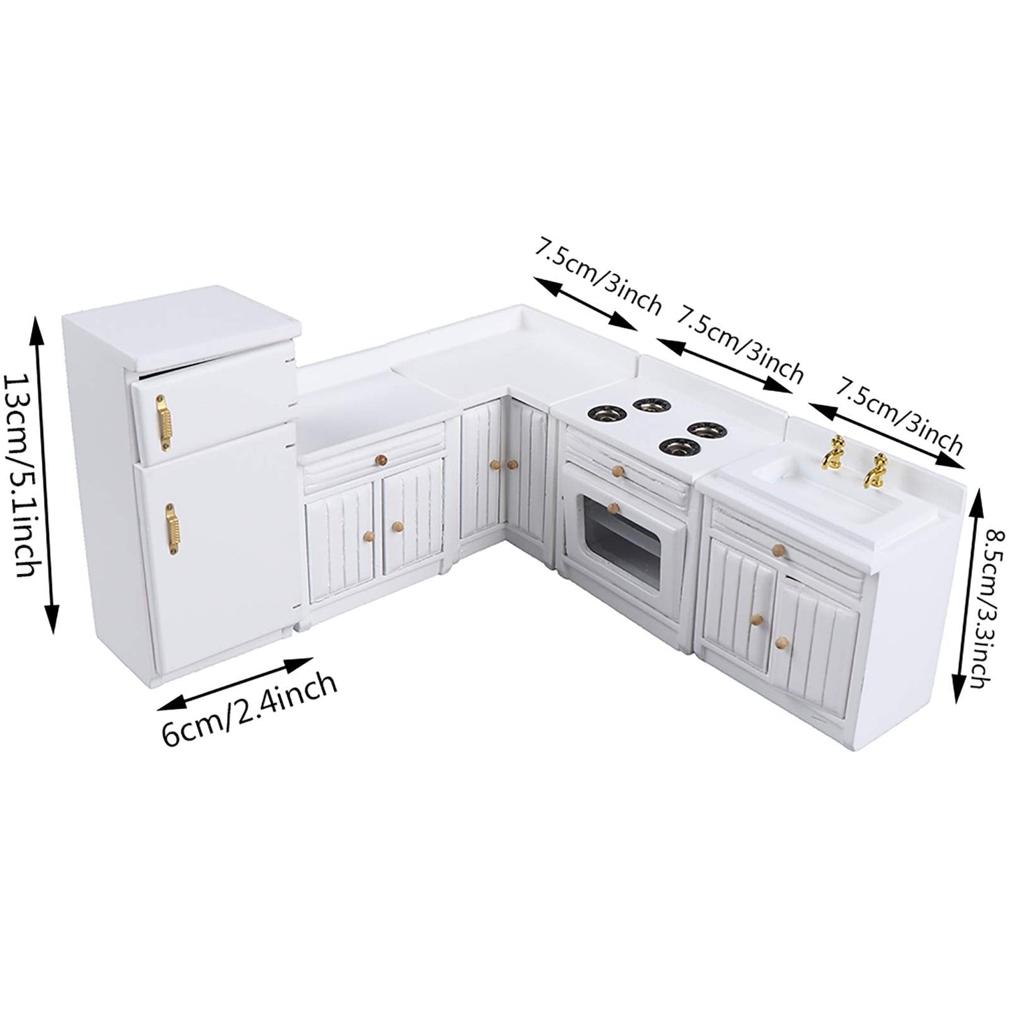 Dollhouse Kitchen Furniture Kit 1:12 Doll House Miniature Suite Wooden Kitchen Cabinet Fridge Set Dining Room for Miniature Dollhouse Furniture Scenes Accessories