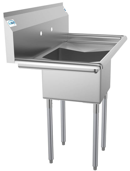 KoolMore 1 Compartment Stainless Steel NSF Commercial Kitchen Prep & Utility Sink with 2 Drainboards - Bowl Size 14" x 16" x 11", Silver