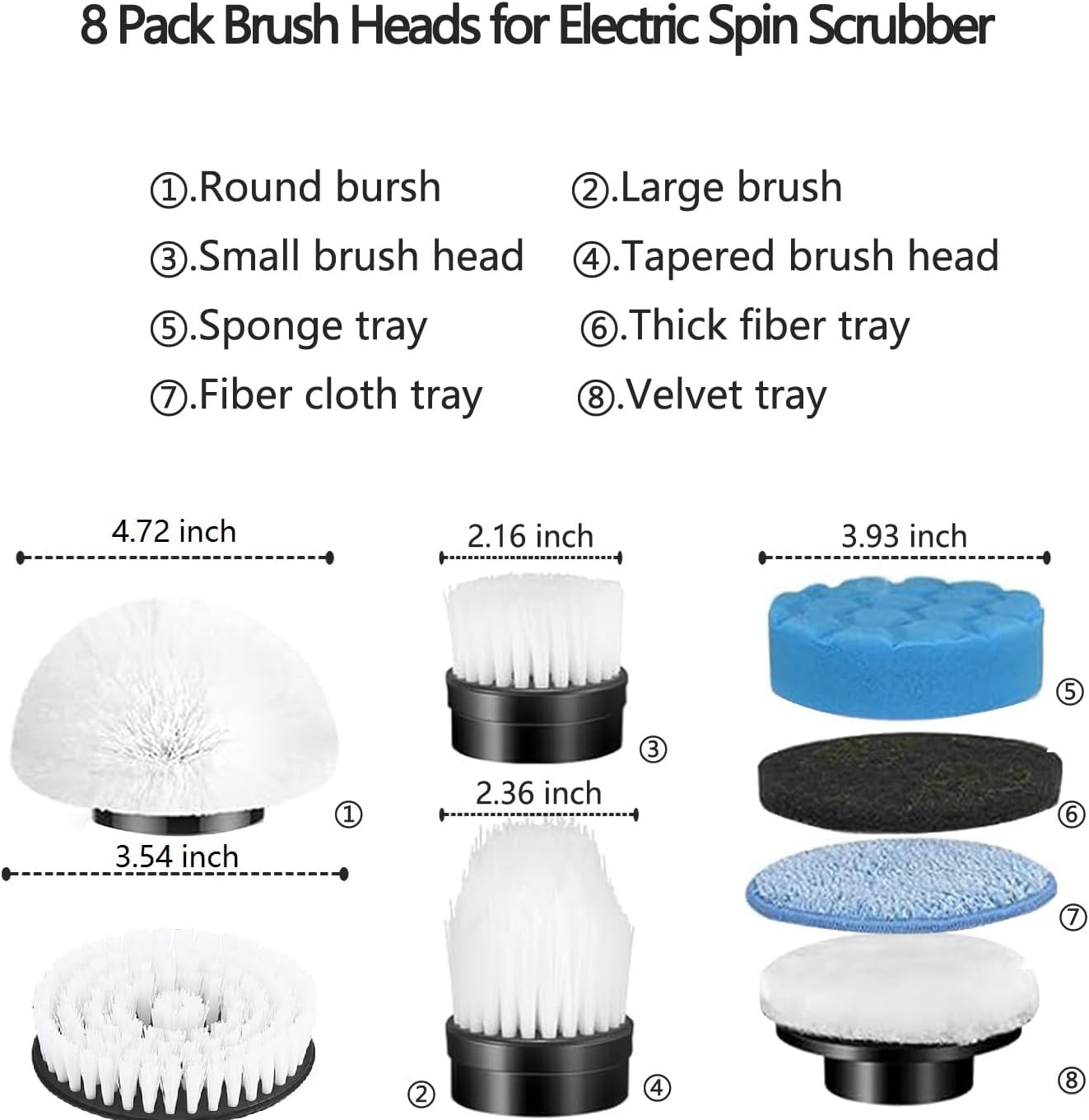 Electric Spin Scrubber Replacement Heads, 8 in 1 Cleaning Brush for ANS-8051A/8050 Power Shower Scrubber