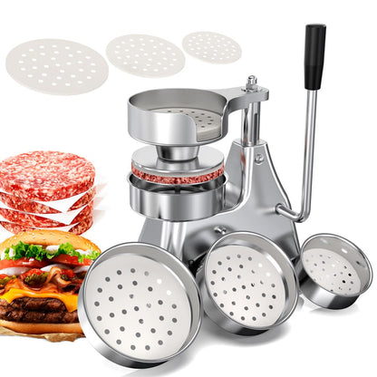 BOOROS Commercial Burger Patty Maker 3 in 1 Stainless Steel Burger Press 4/5/6 Inch Hamburger Press Patty Maker, Easy to Clean,Comes Equipped with 1200 Pcs Patty Papers for Beef Pork Chicken Patty