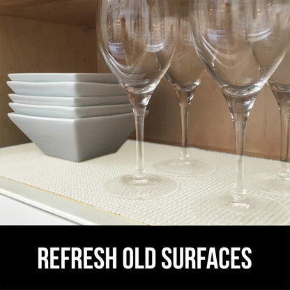 GORILLA GRIP powerGRIP Drawer Shelf and Cabinet Liner, Thick Strong Hold, Non-Adhesive Liners Protect Kitchen Cabinets and Cupboard, Bathroom Drawers, Easy Install, Breathable Mat, 12" x20' Snow White