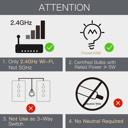 MOES Touch Wall Single Live Wire Smart Switch，No Neutral Wire Needed, 2.4GHz WiFi RF433 Light Switch Works with Smart Life/Tuya App, Alexa and Google Home, Single Pole 110V, White 1 Gang
