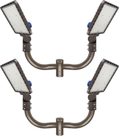 ledmo 4Pack 350W LED Parking Lot Light 52500LM IP65 5000K Commercial Street Security Light for Sport Warehouse Area with 2 Pack Double Bullhorn Bracket