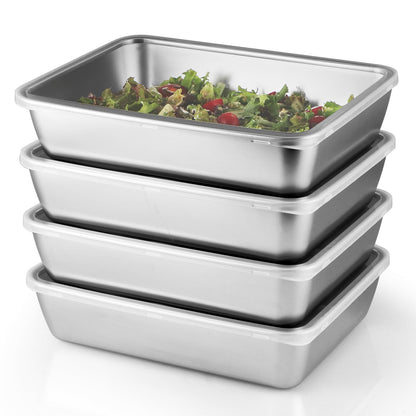 Sanbege 4 Pcs (68oz) Stainless Steel Food Containers with Clear Lids, 10" x 7.7" Stackable Snack Storage Boxes, Deli Meat Keeper for Refrigerator or Picnic, BBQ Party, Office, Gym Lunch