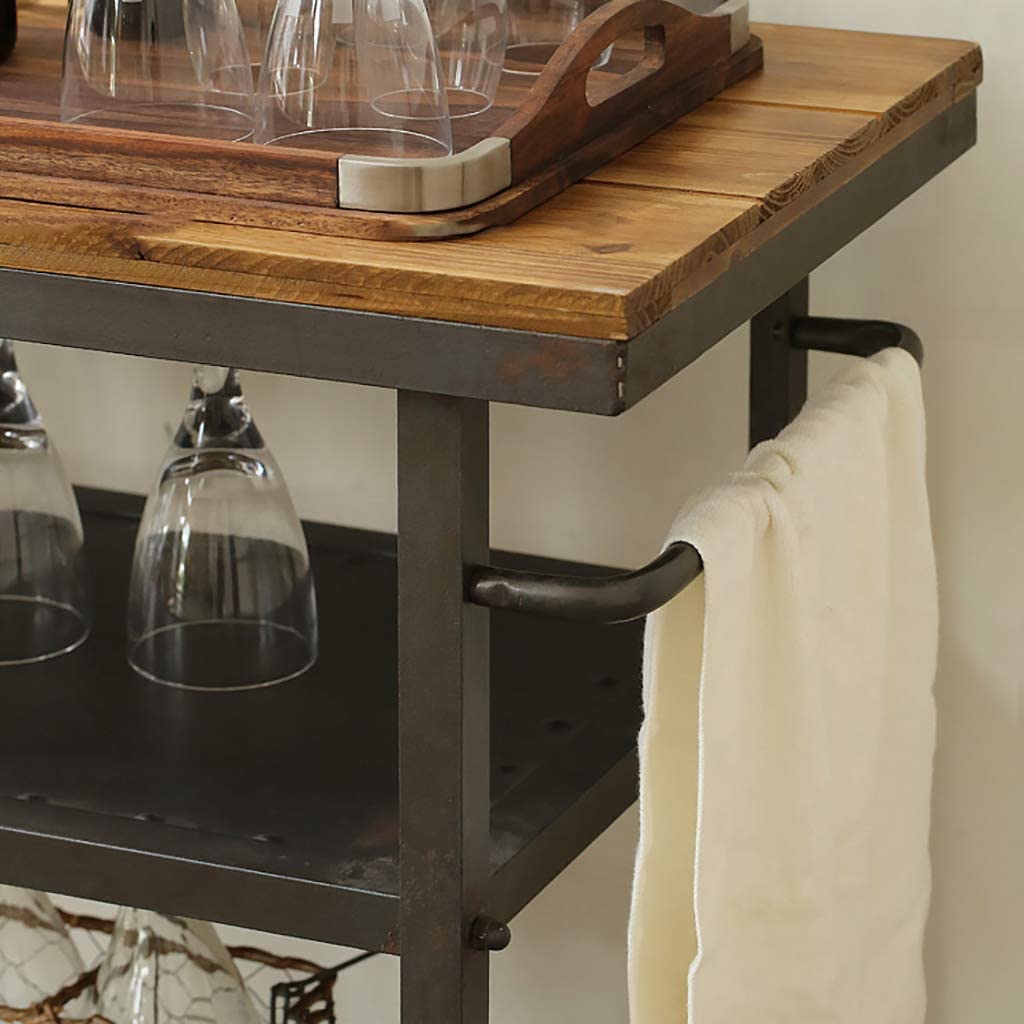 Serving Cart - Vintage Style 3-Tier Metal and Wood Rolling Trolley with Locking Wheels for Restaurants and Home Use
